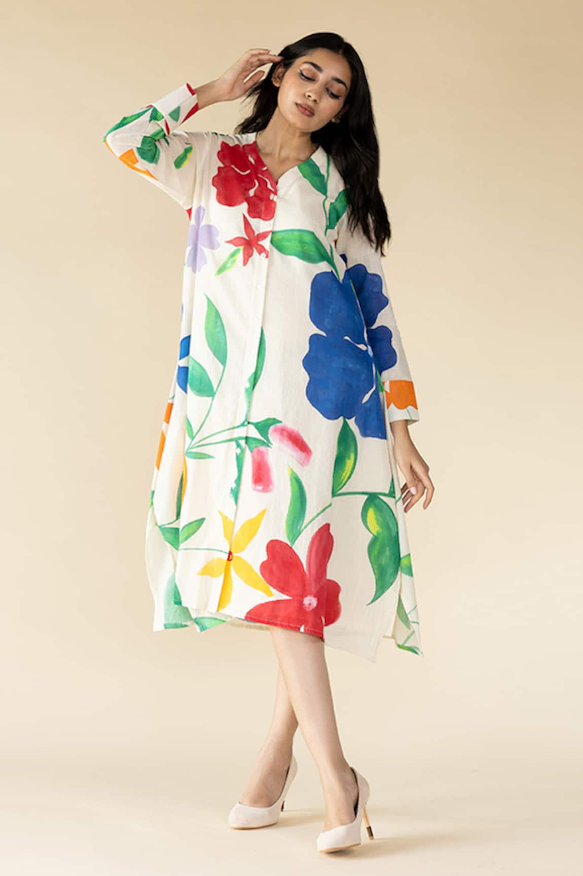 Purvi Doshi Floral Hand Painted Handkerchief Dress
