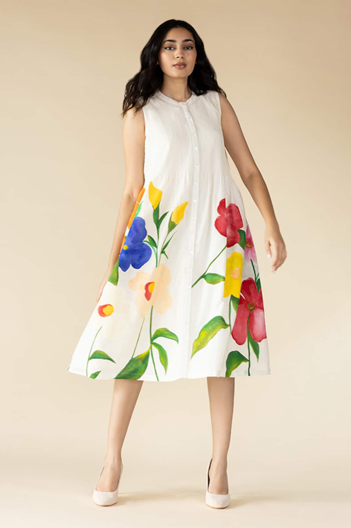 Purvi Doshi Floral Hand Painted Sleeveless Dress