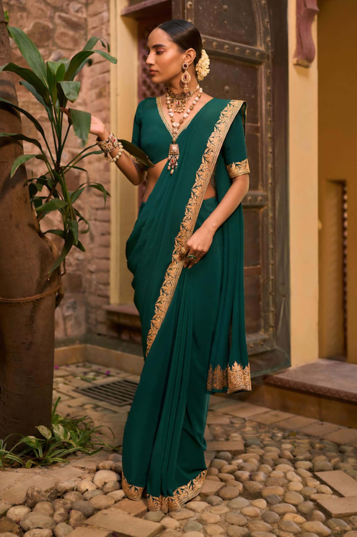 The Whole Nine Yards Che Nar Border Embroidered Saree With Blouse