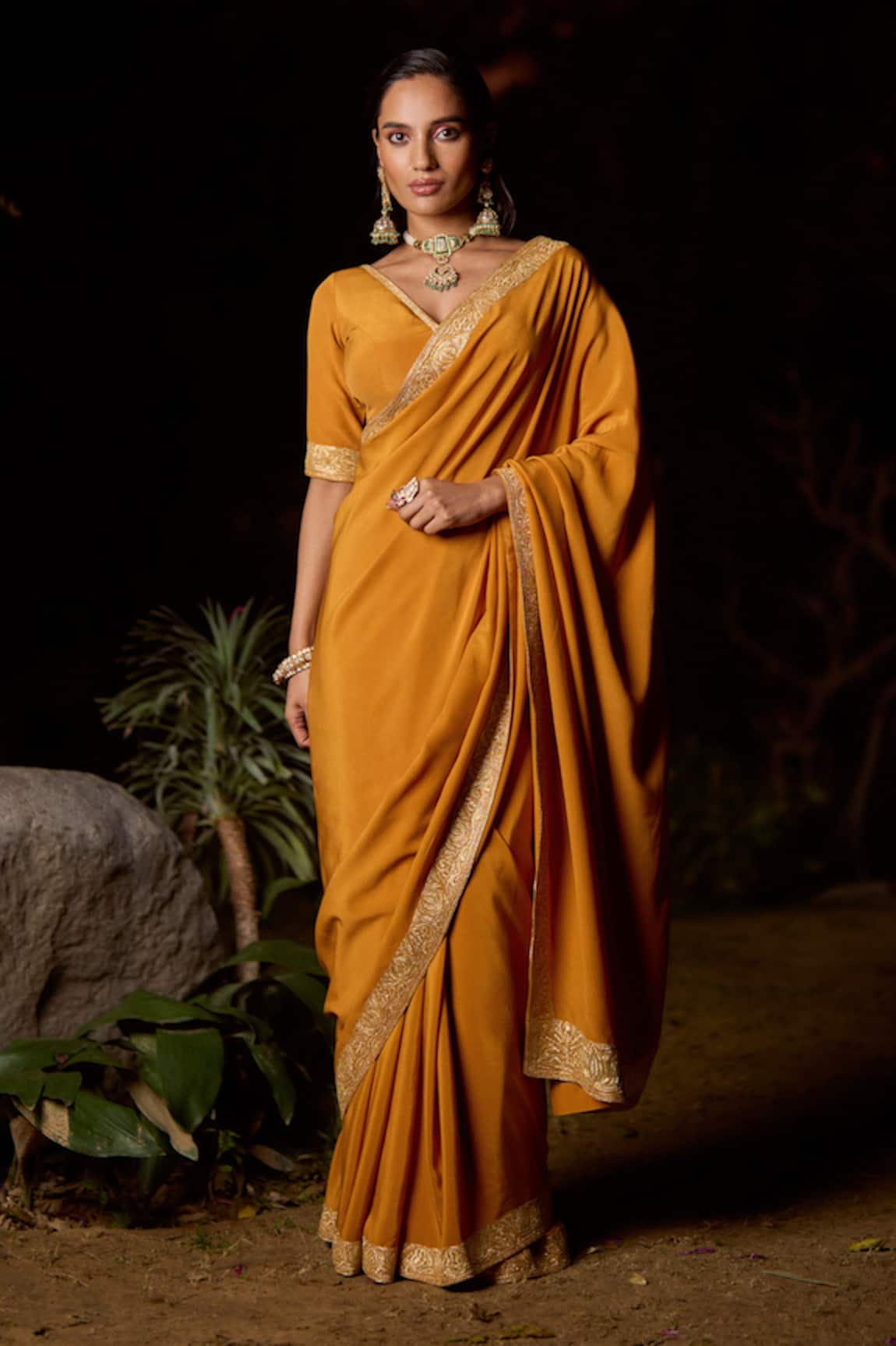 The Whole Nine Yards Liba Lotus Border Work Saree With Blouse