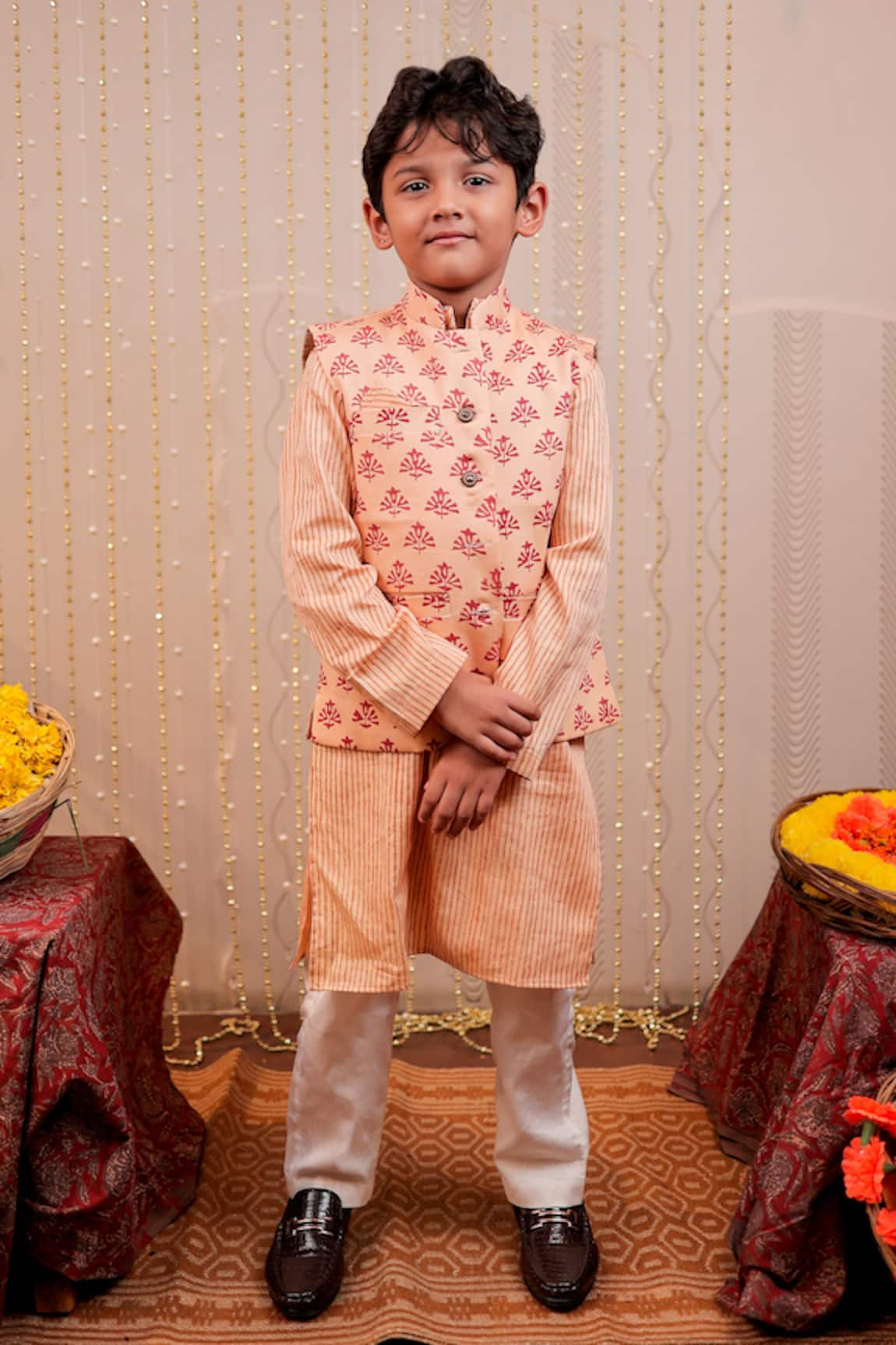 Tiny Colour Clothing Garden Print Bundi & Kurta Set