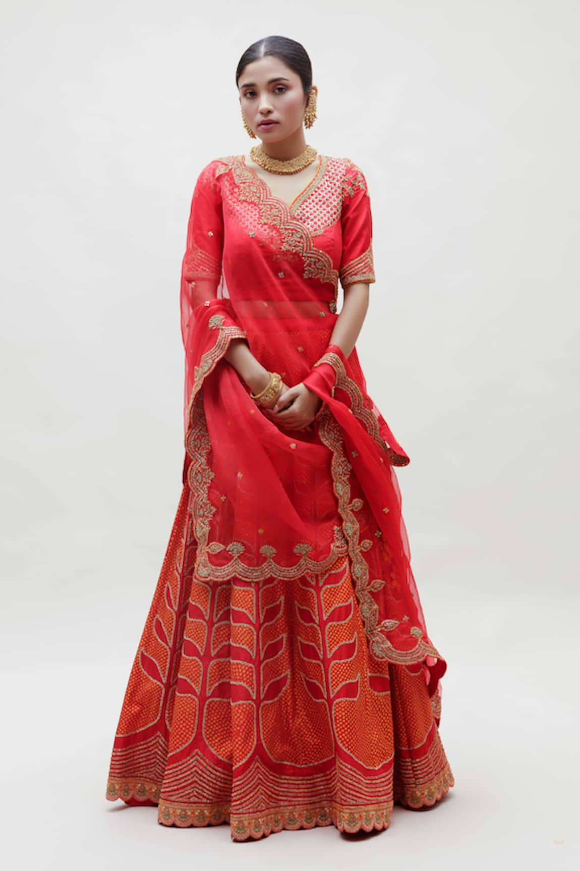 Naina Jain Silk Bandhani Pattern & Embroidered Bridal Lehenga Set