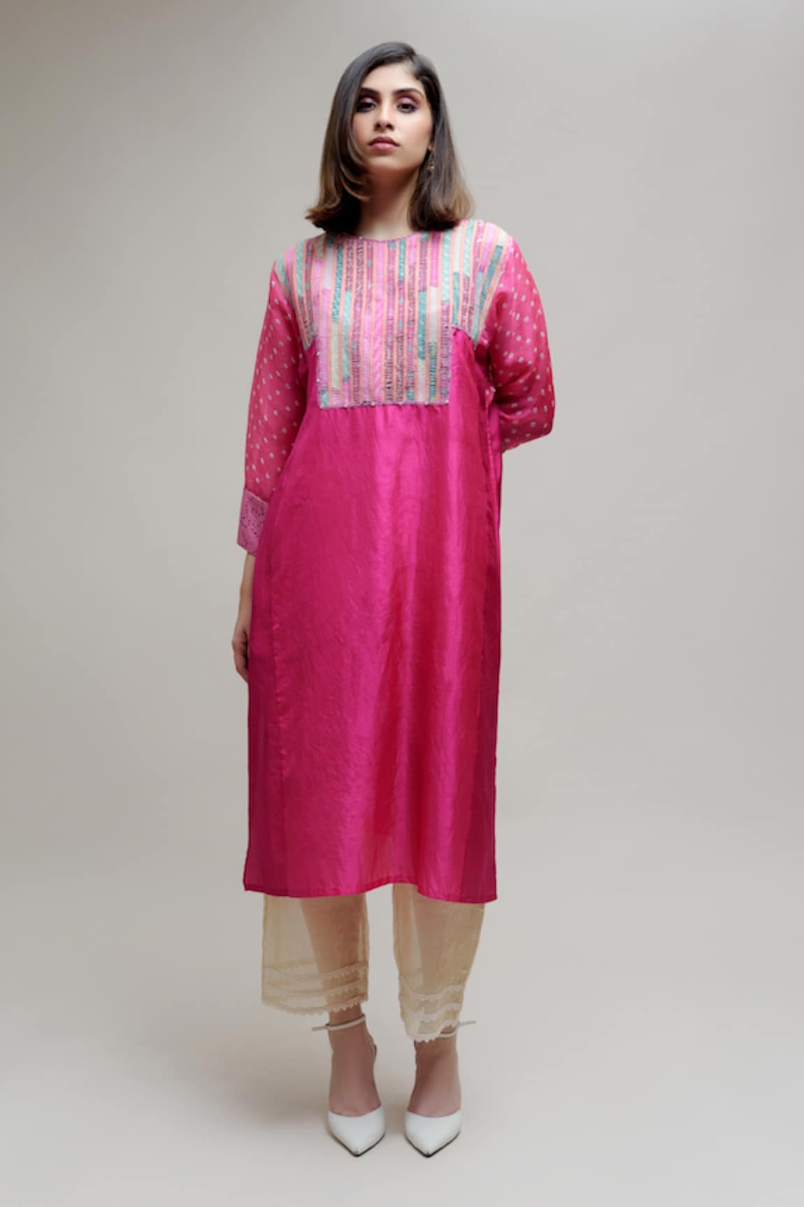 Naina Jain Silk Woven Stripe Pattern Yoke Kurta