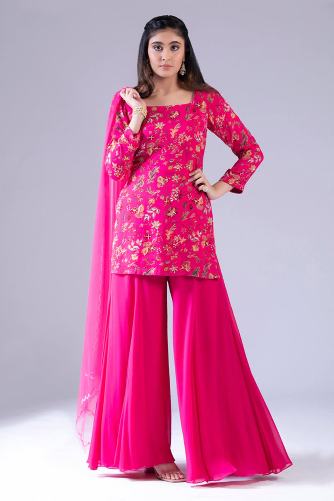 Krisha Sunny Ramani Floral Print Short Kurta Sharara Set