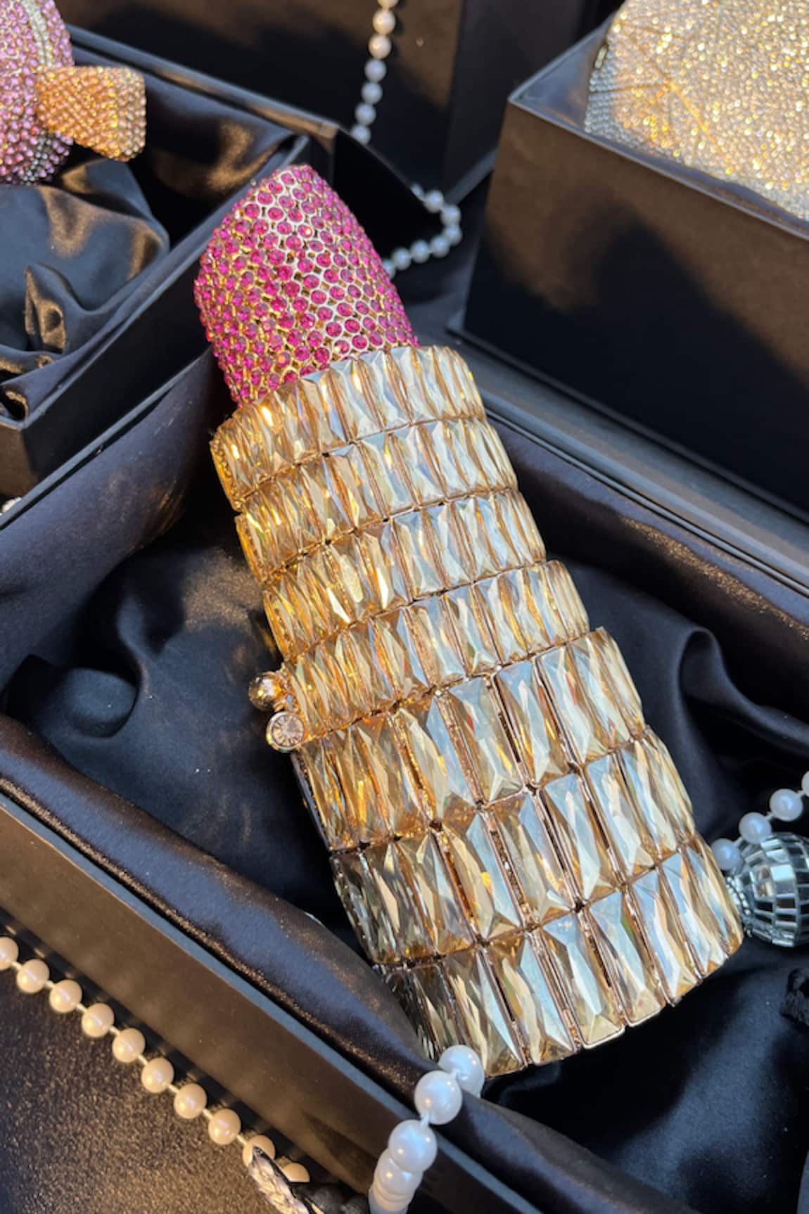 House of Bling Crystal Studded Lipstick Shaped Clutch