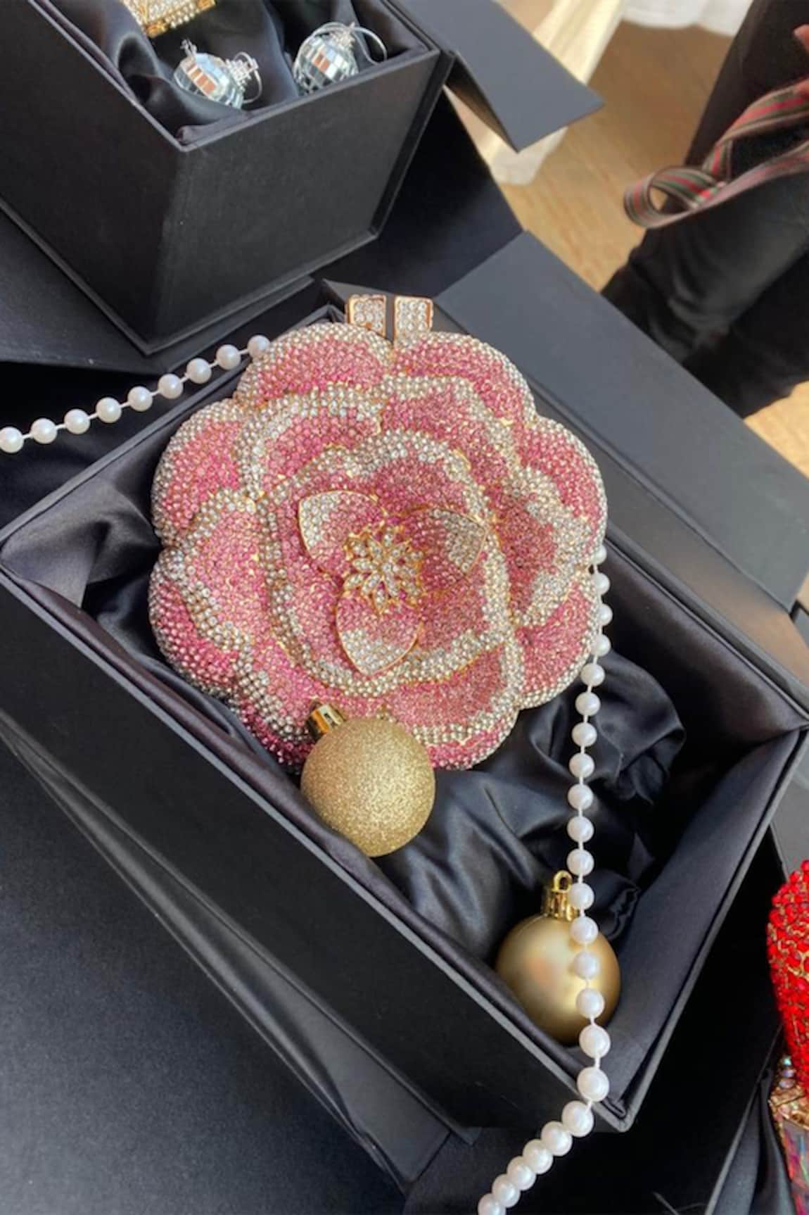 House of Bling Crystal Studded Rose Shaped Clutch