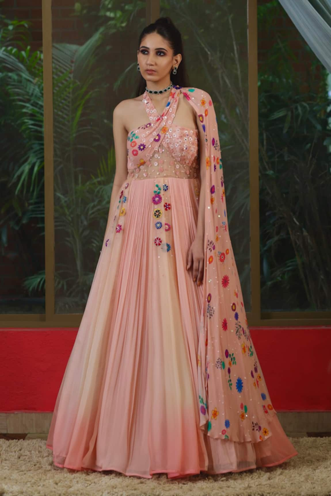 Amit Sachdeva Floral Bloom Pattern Drape Gown