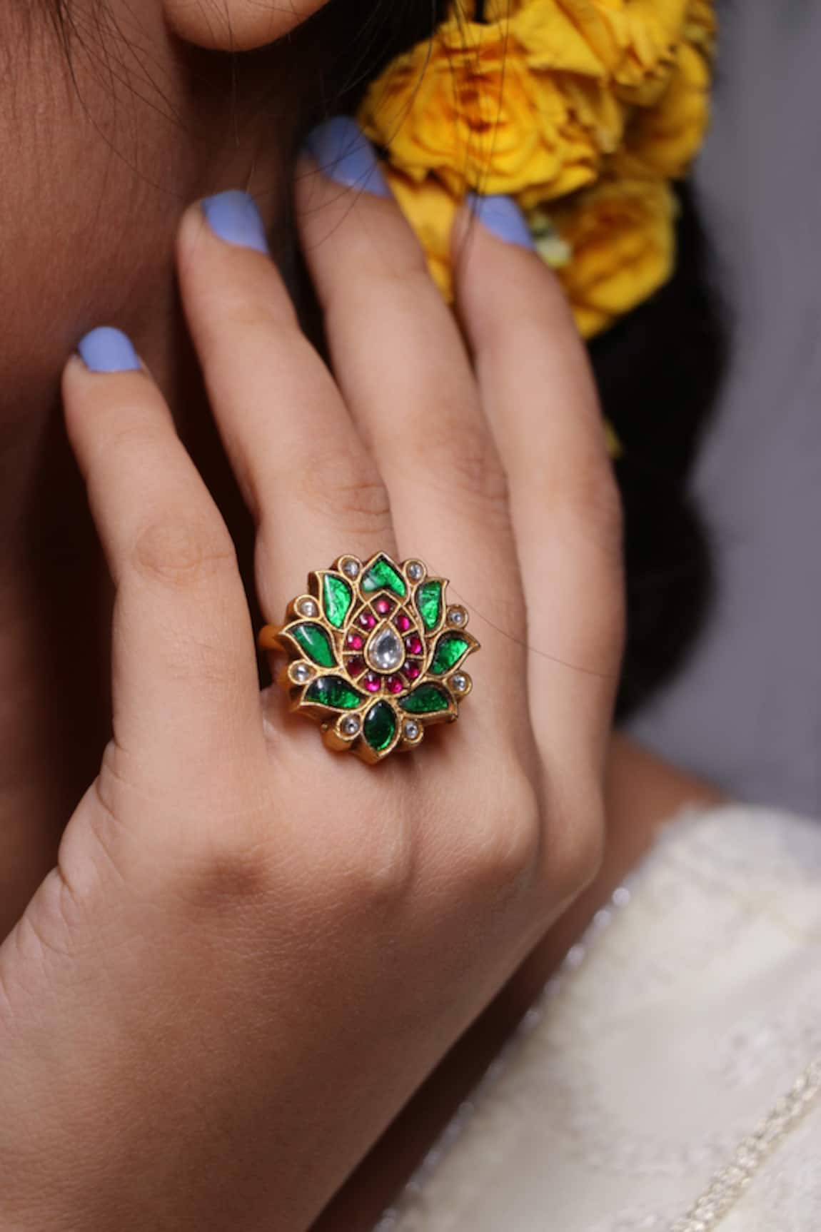 Ishhaara Lotus Shape Embellished Ring 