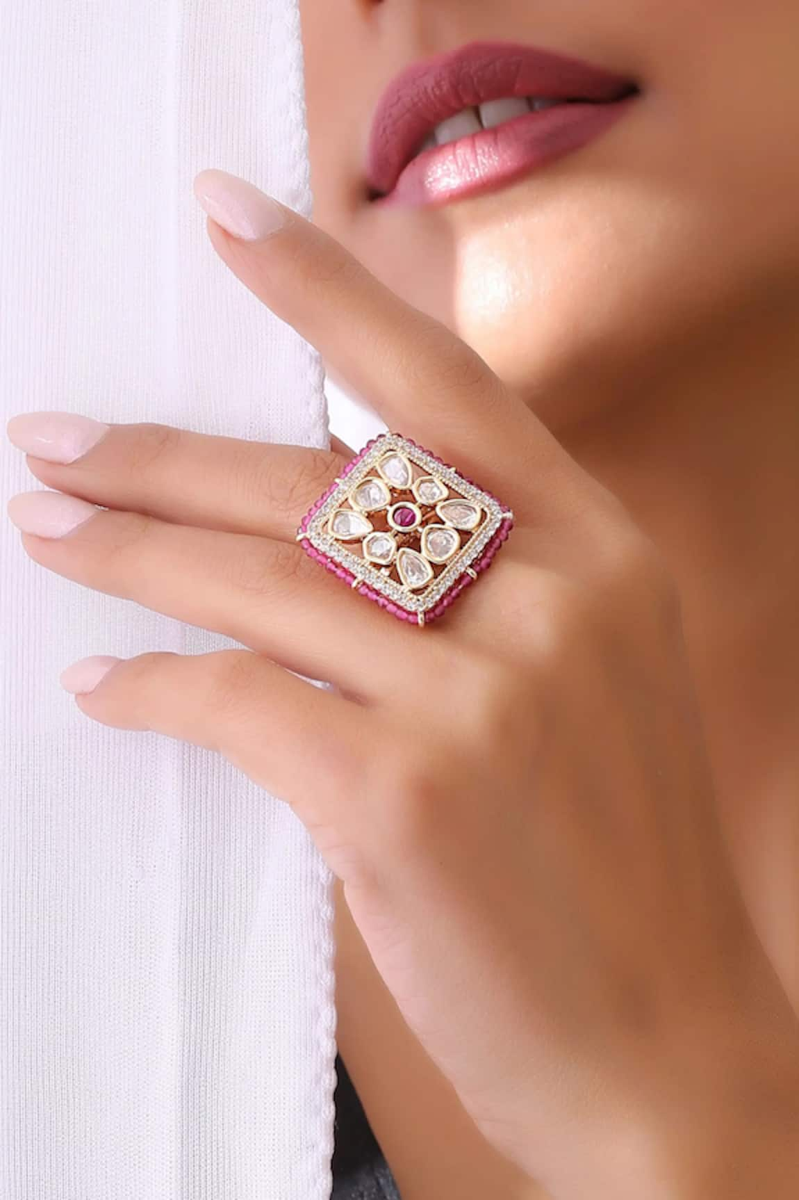 SWABHIMANN Square Kundan Ring