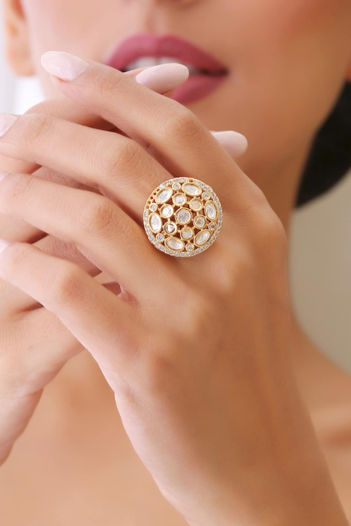 SWABHIMANN Handcrafted Circular Kundan Ring