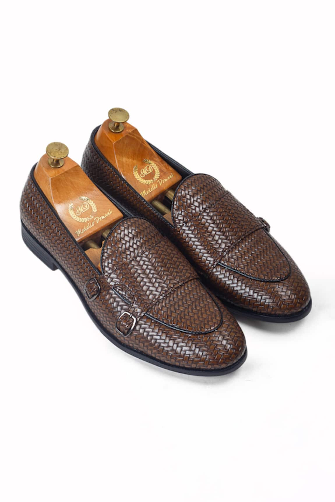 Domani Leather Woven Monk Shoes