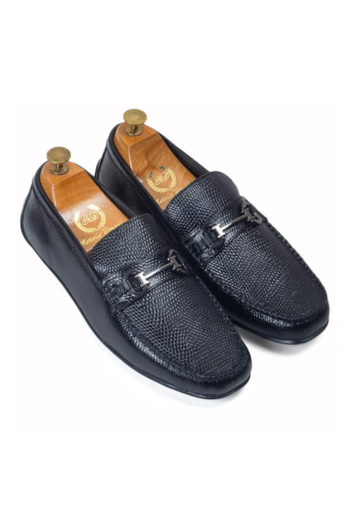 Domani Grained Leather Buckle Slipons Shoes