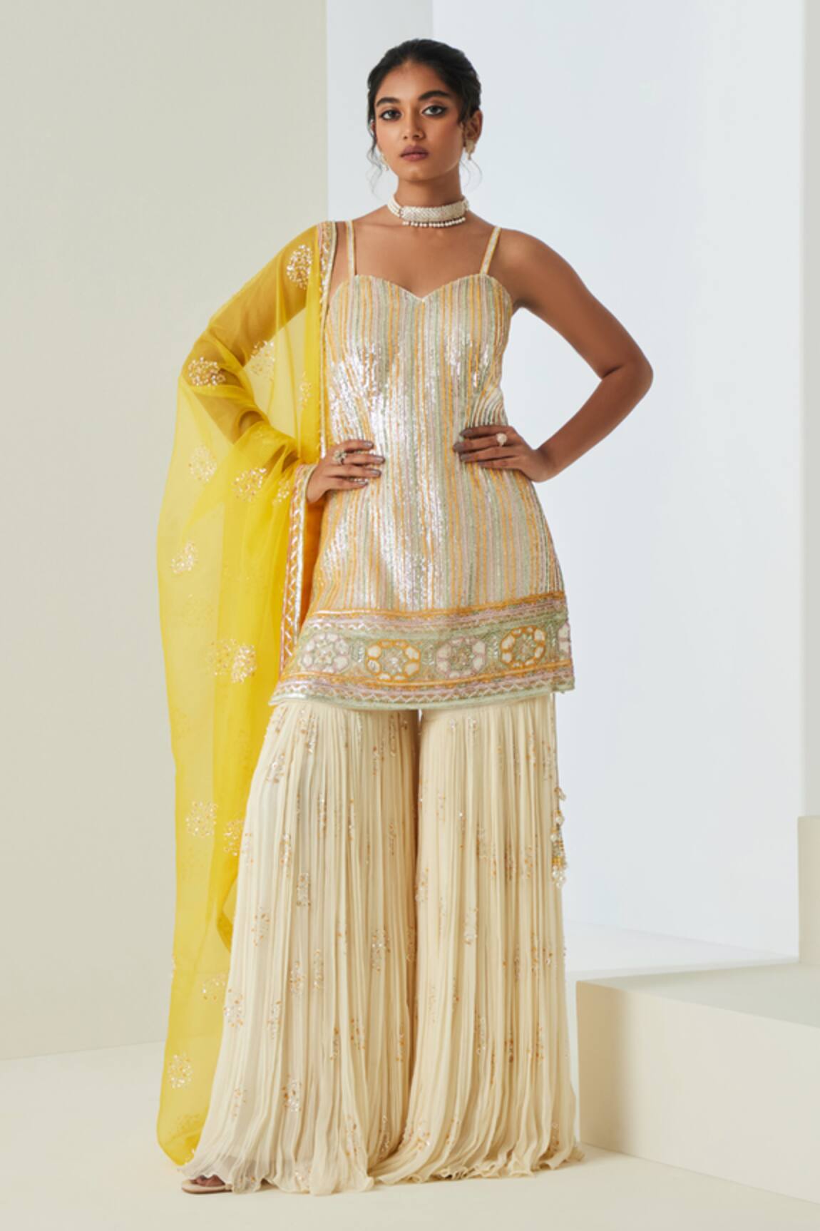 Sureena Chowdhri Bead Embroidered Kurta Gharara Set