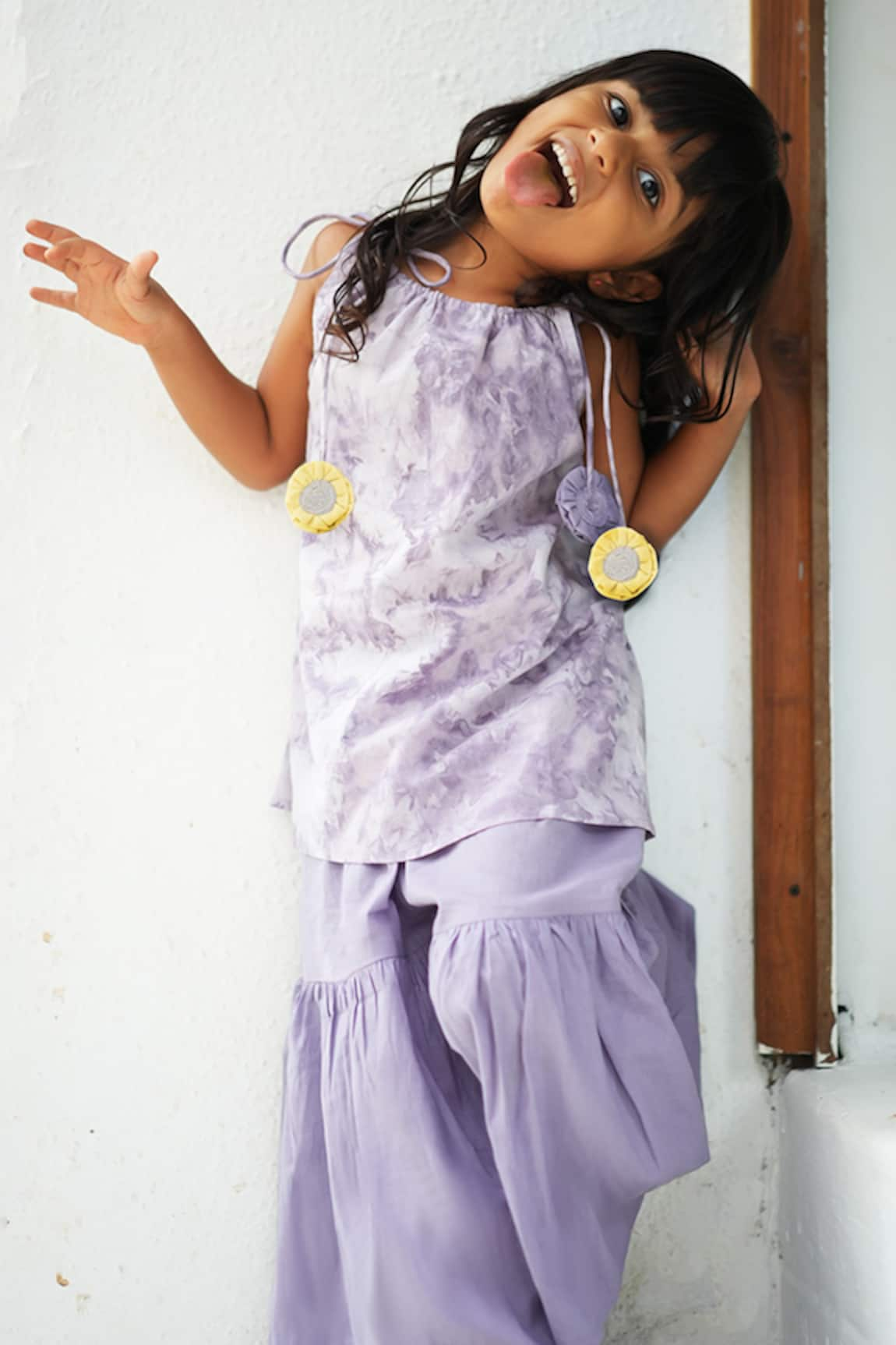 Love The World Today Ethereal Tie & Dye Kurta Sharara Set With Potli Bag