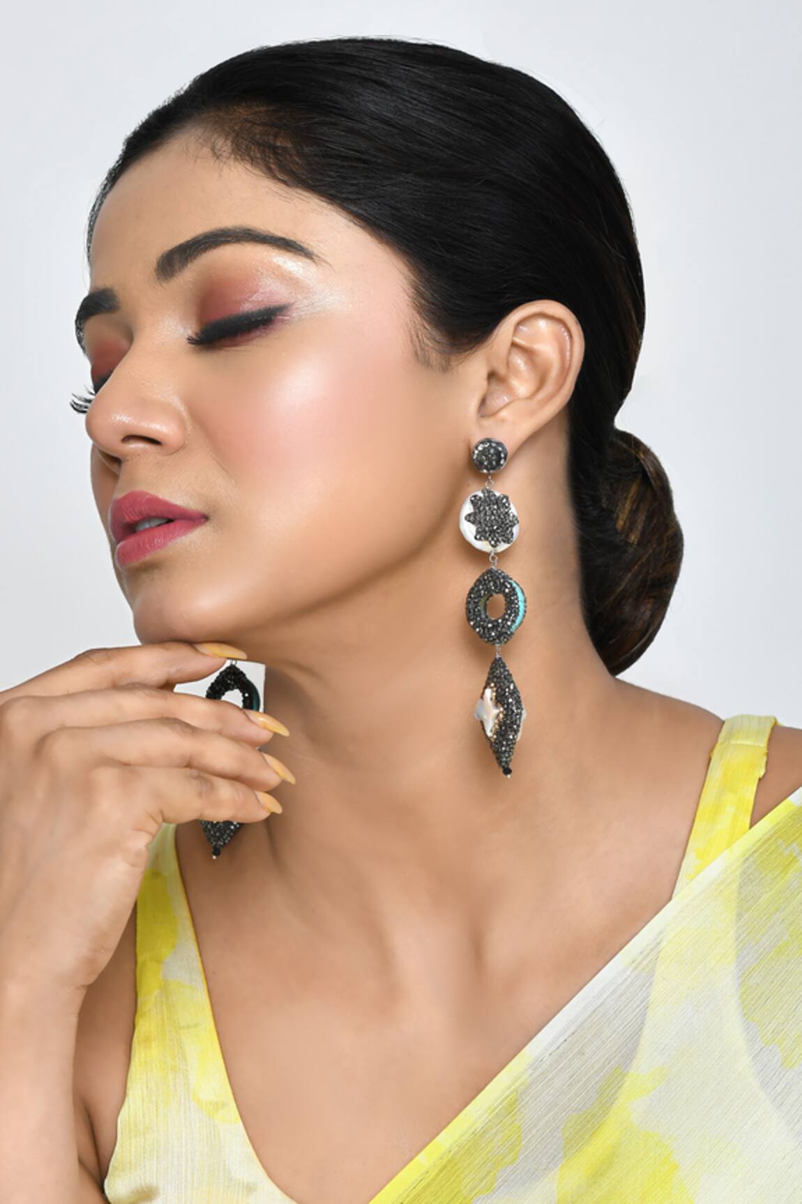 Desi Bijouu Geometric Cut-Work Stone Embellished Earrings