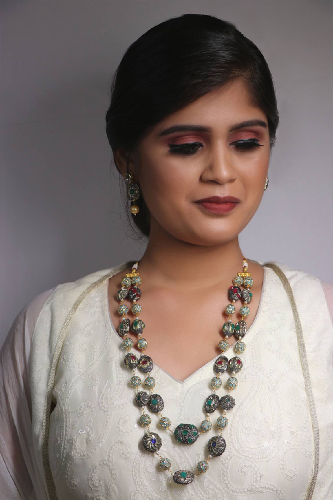 Ishhaara Double Layered Stone Studded Necklace Set