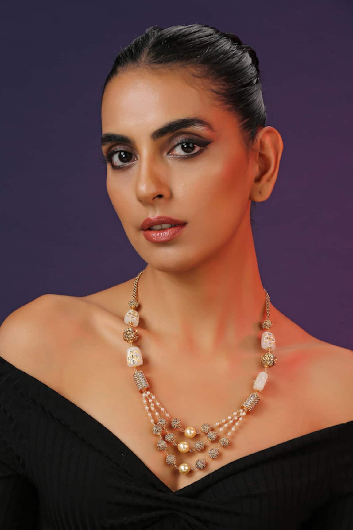 Swabhimann Jewellery Pearl Embellished Layered Necklace