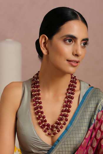 Swabhimann Red Bead Stone Layered Necklace 