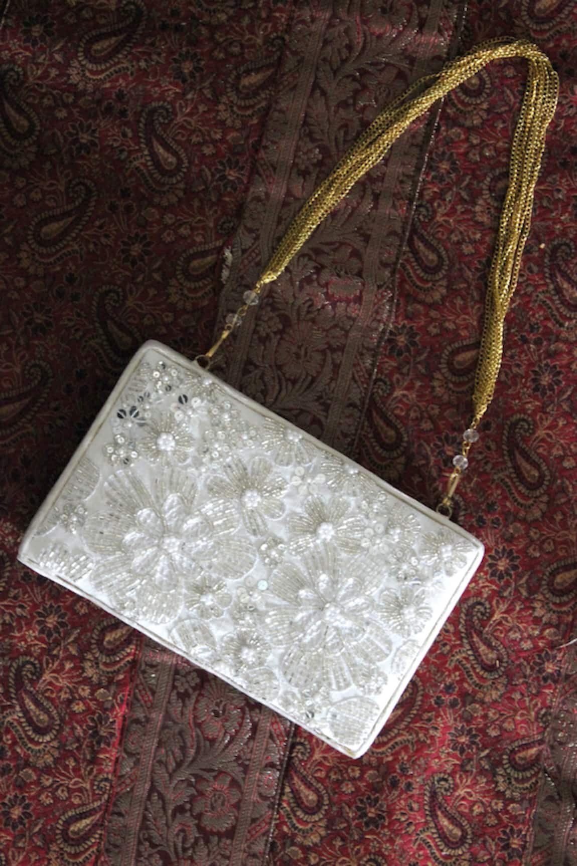 FEZA BAGS Floral Cutdana Embroidered Clutch