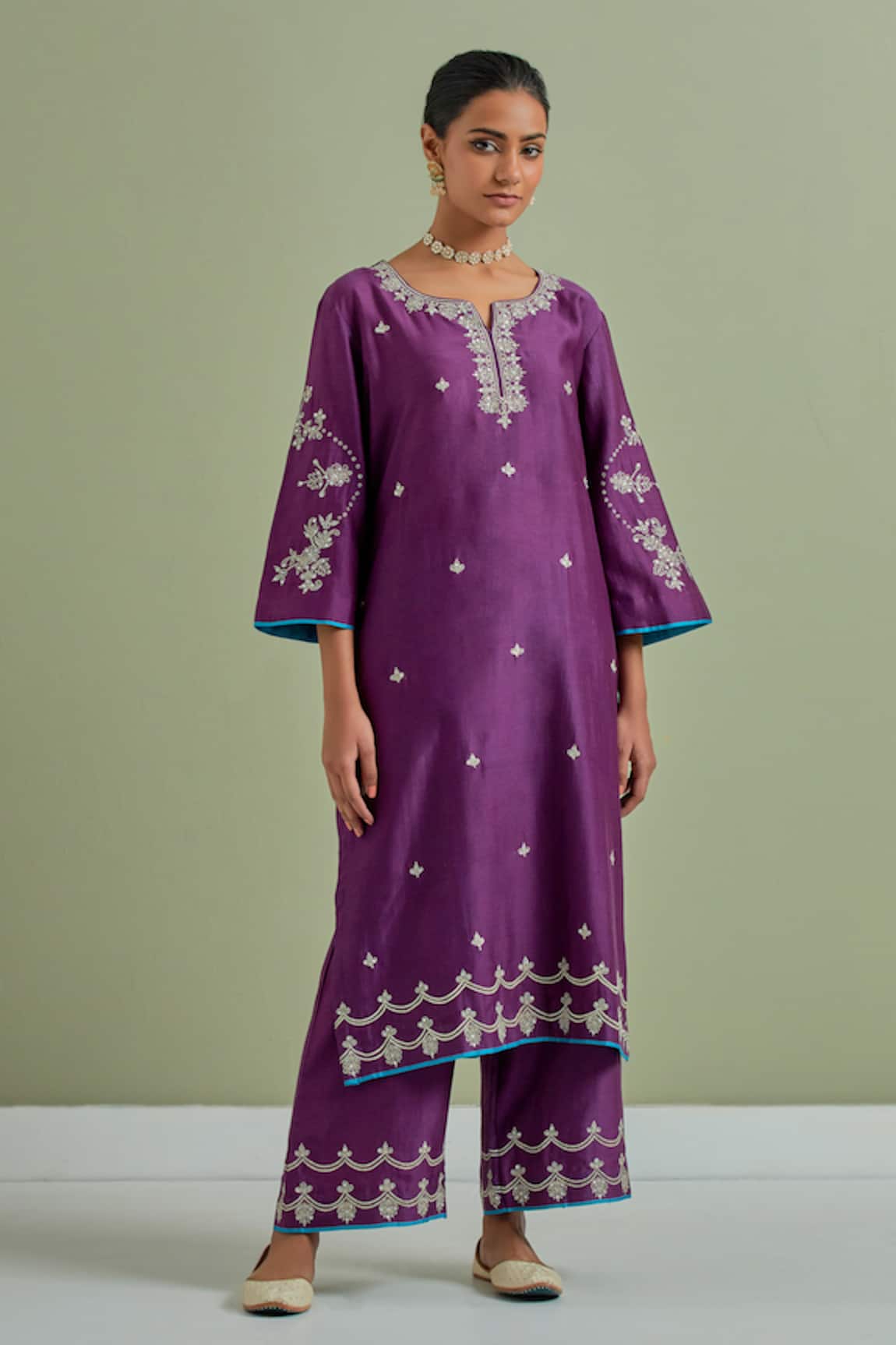 Priya Chaudhary Chanderi Silk Straight Kurta & Palazzo Set 
