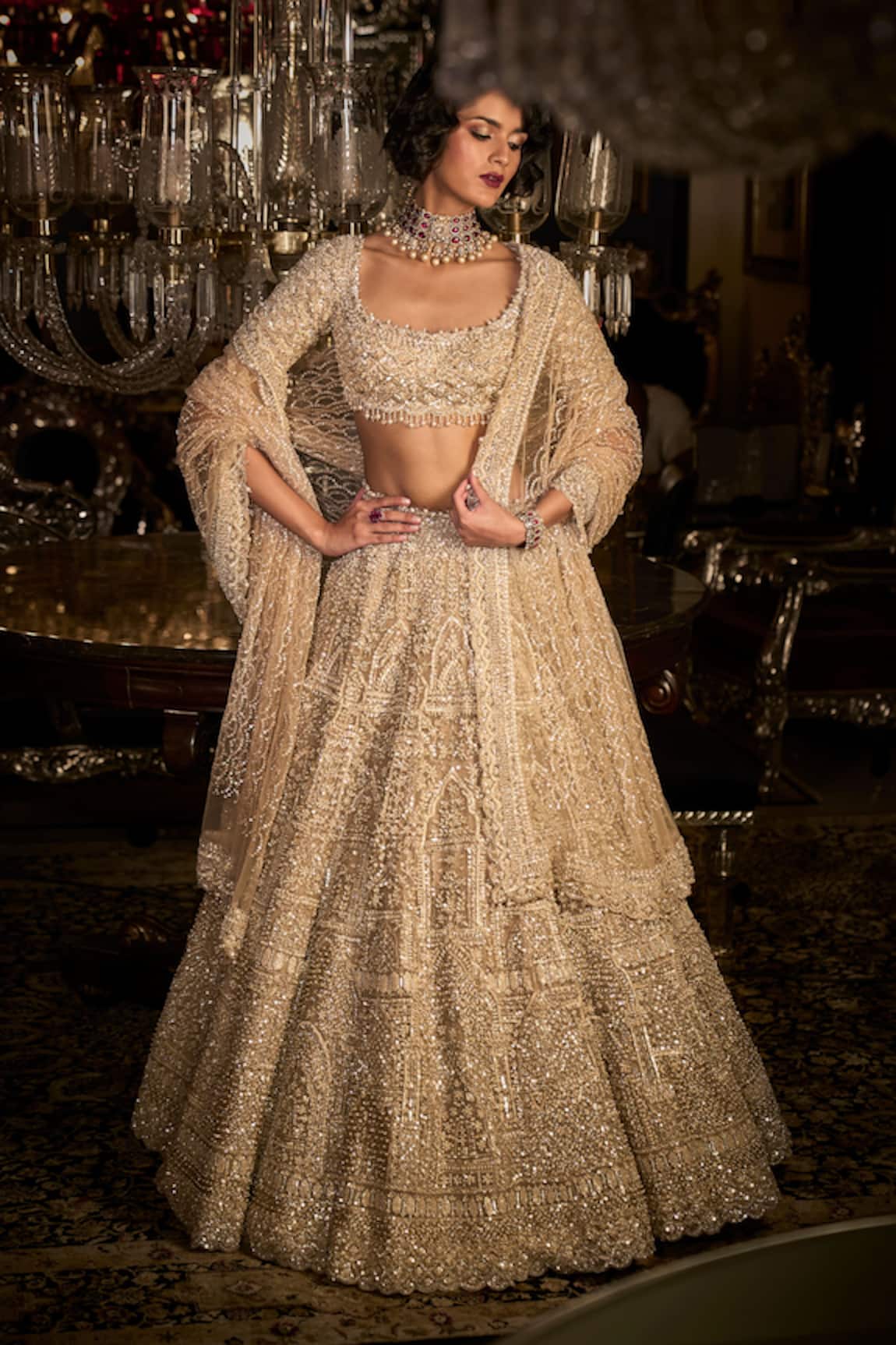 Seema Gujral Pearl Embroidered Bridal Lehenga Set 