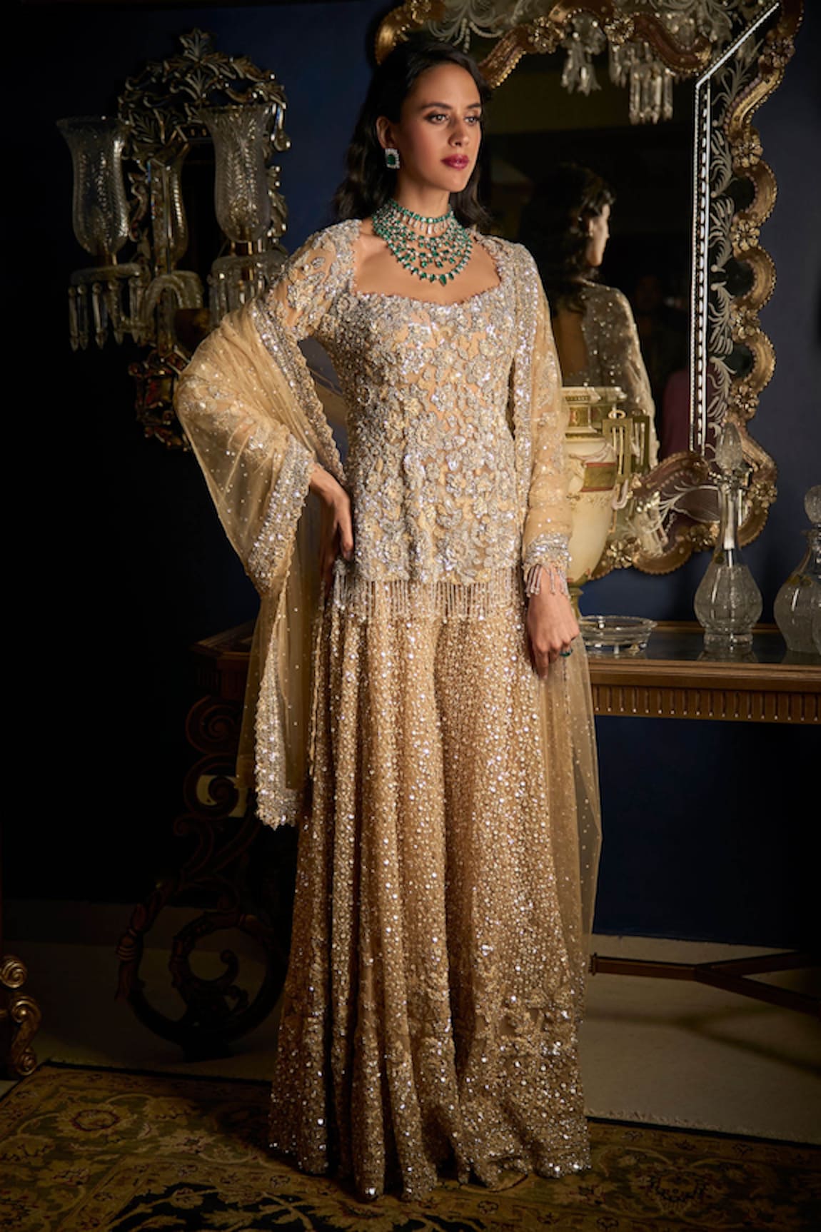 Seema Gujral Cut Dana & Sequin Embroidered Kurta Sharara Set