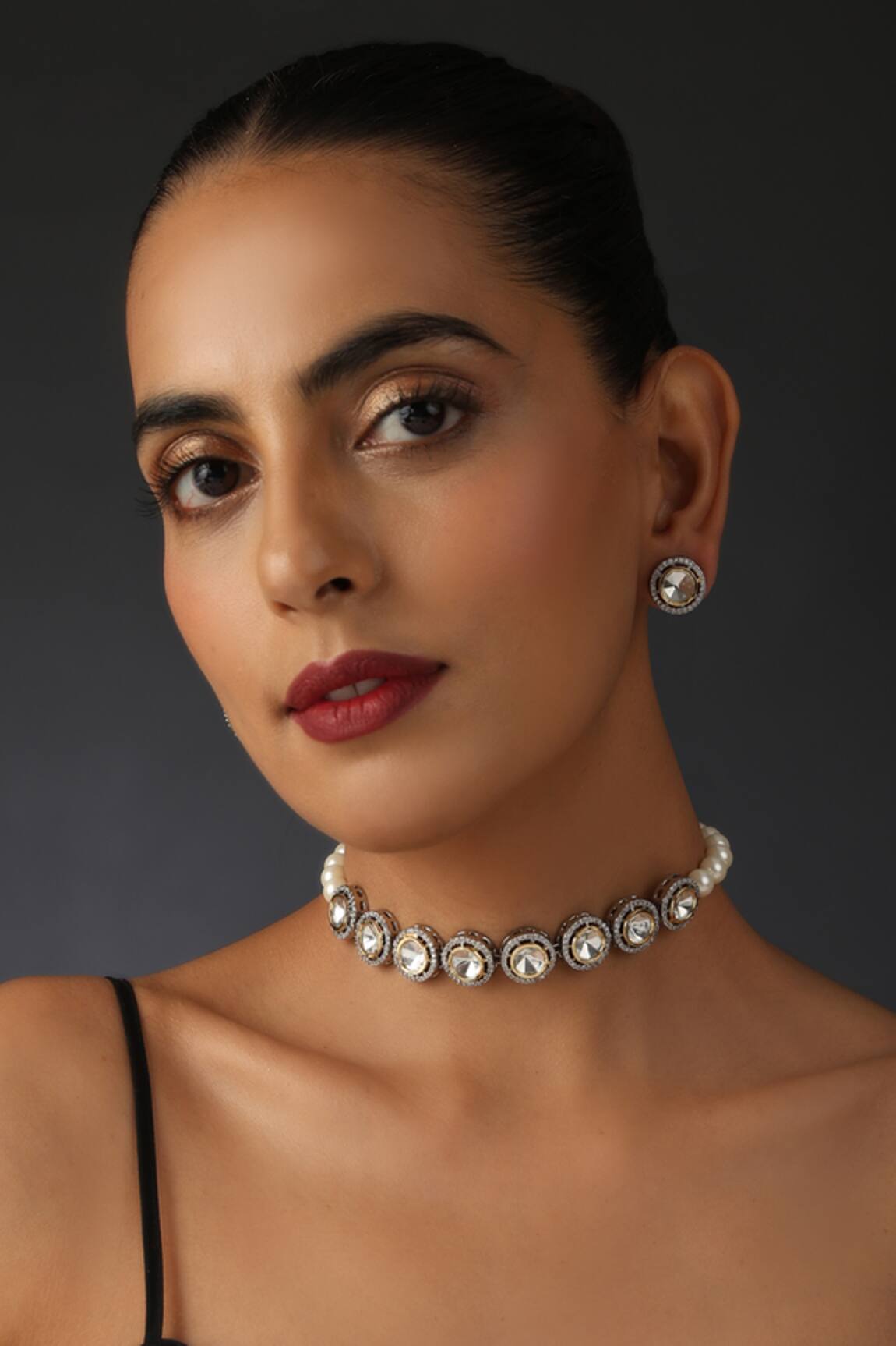Swabhimann Pearl Polki Studded Choker Necklace Set