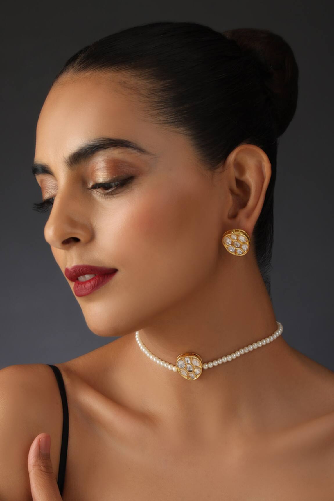 Swabhimann Polki Studded Pearl Choker Necklace Set 