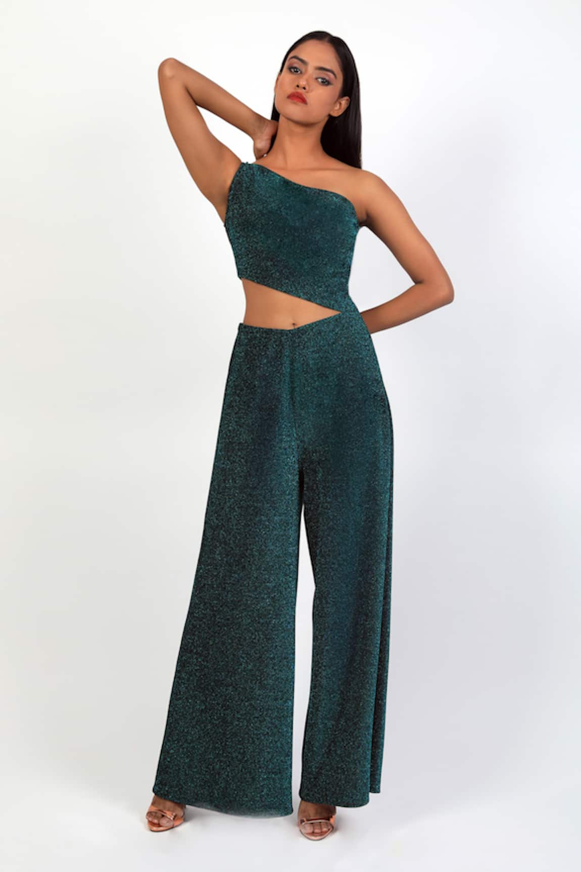 Swatee Singh Shimmer Finish Front Cut-Out Jumpsuit 