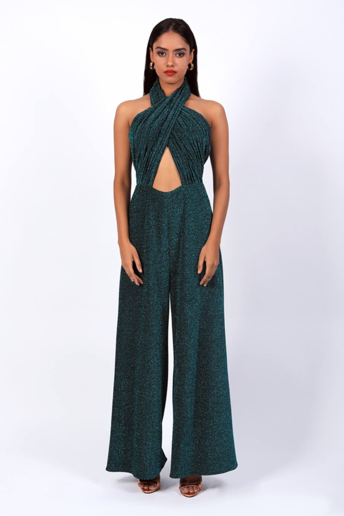 Swatee Singh Criss Cross Shimmer Finish Jumpsuit