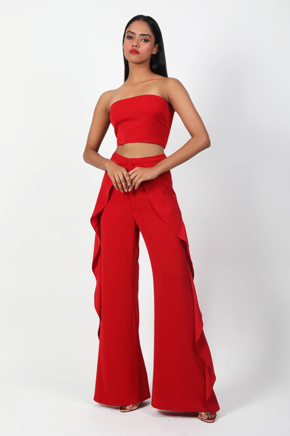 Swatee Singh Crop Top With Ruffle Pant