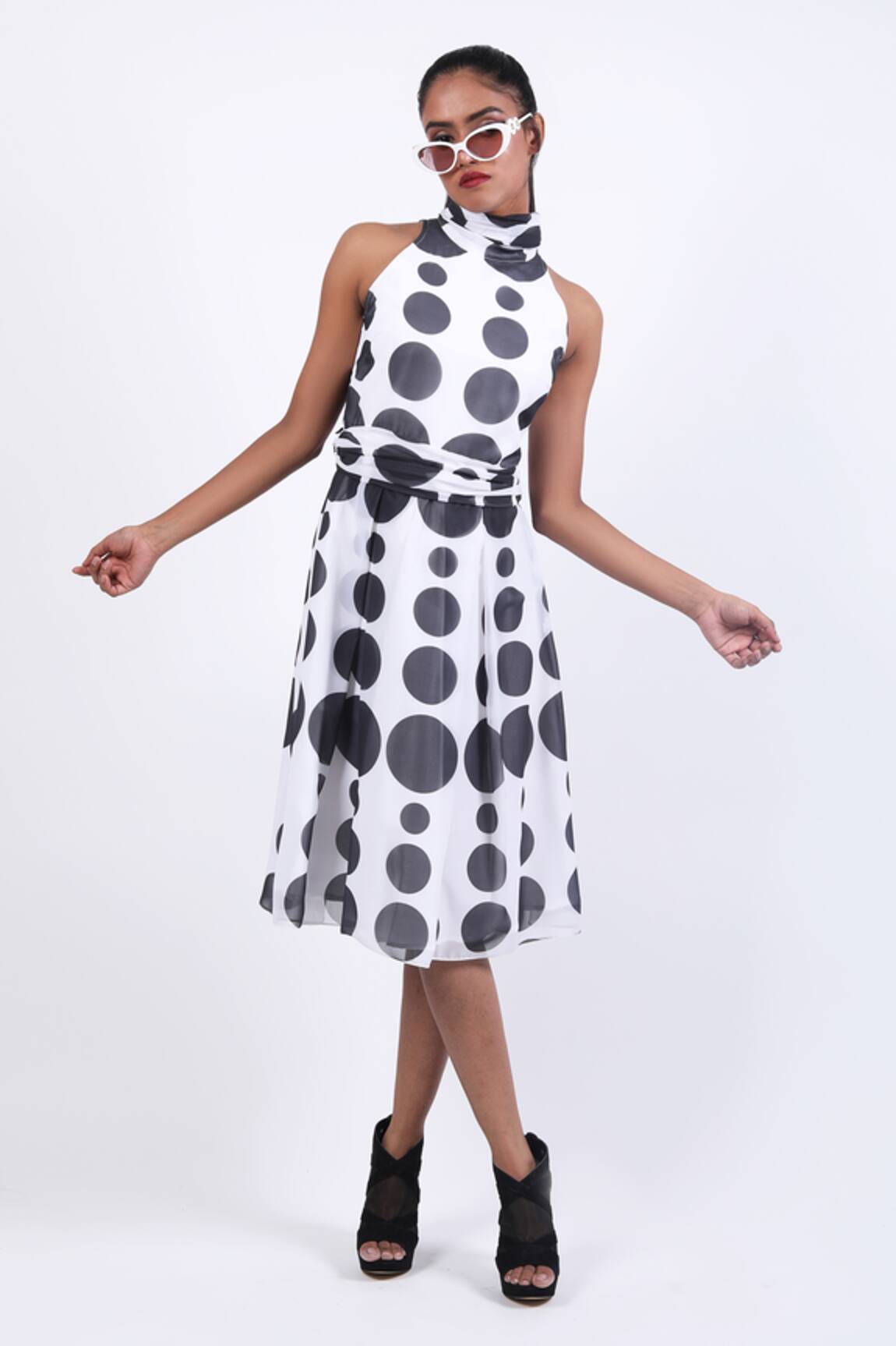 Swatee Singh Polka Dot Print Halter Neck Dress