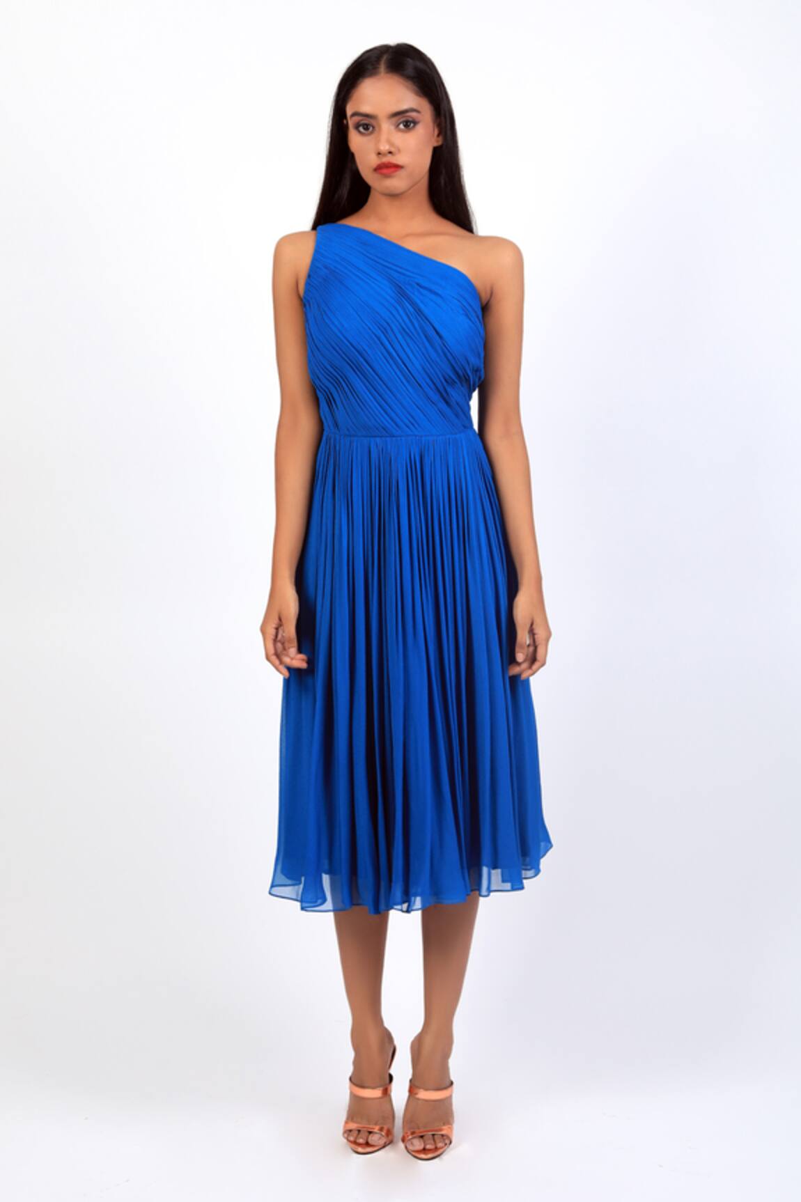 Swatee Singh Pleated Backless One-Shoulder Dress