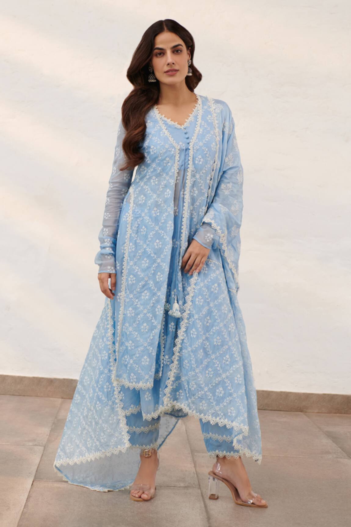 Mulmul Essex Floral Embroidered Jacket With Anarkali Set