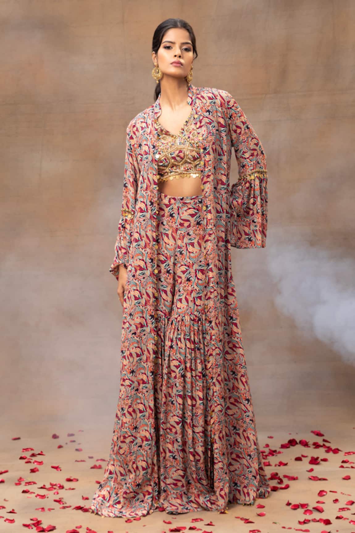 Mehak Murpana Sequin Embellished Blouse Cape Set