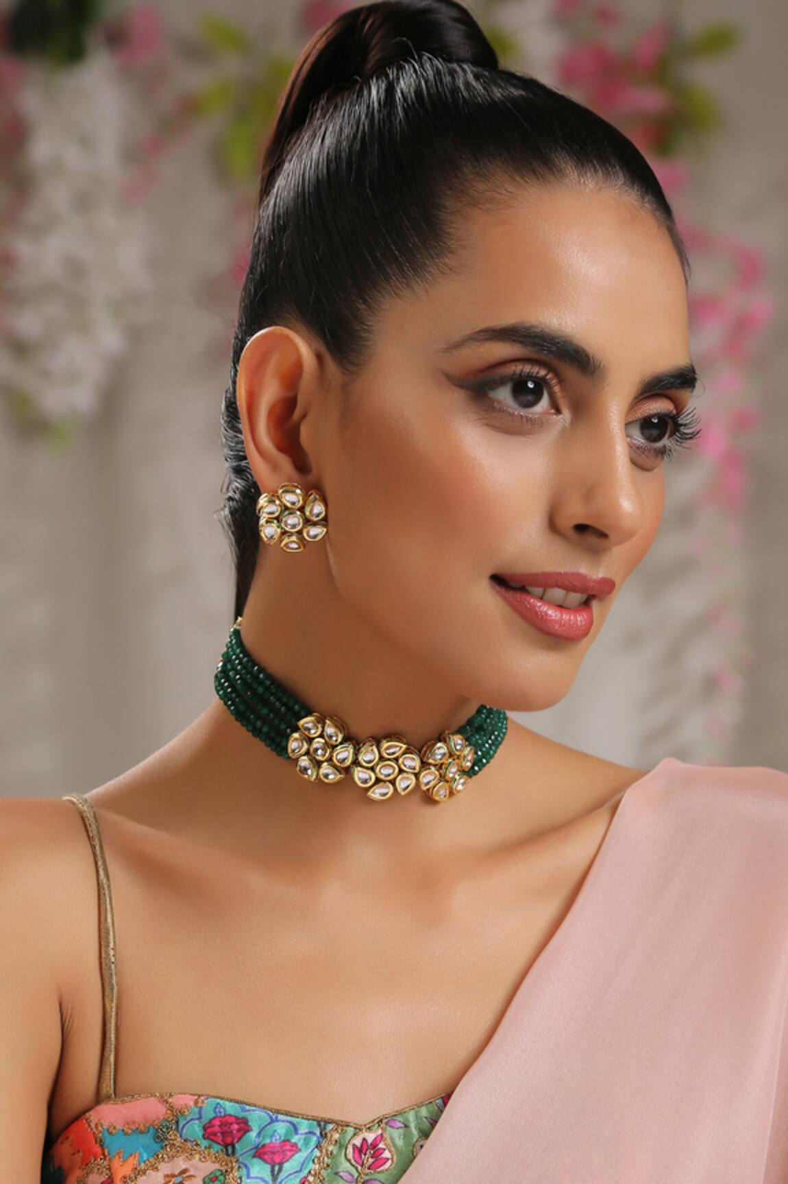 Paisley Pop Green Kundan Necklace Set 