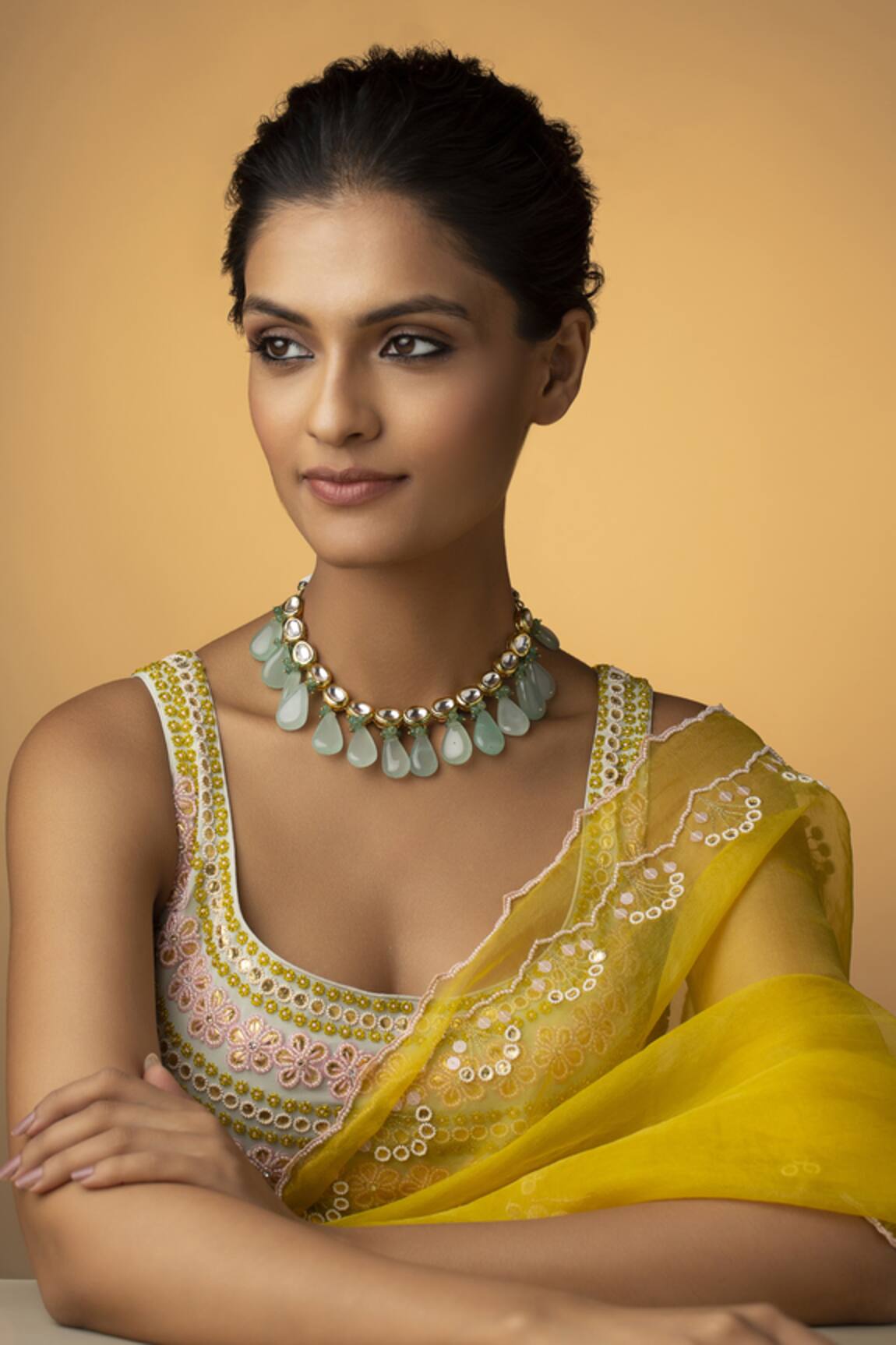 Paisley Pop Mint Kundan Embellished Choker Necklace
