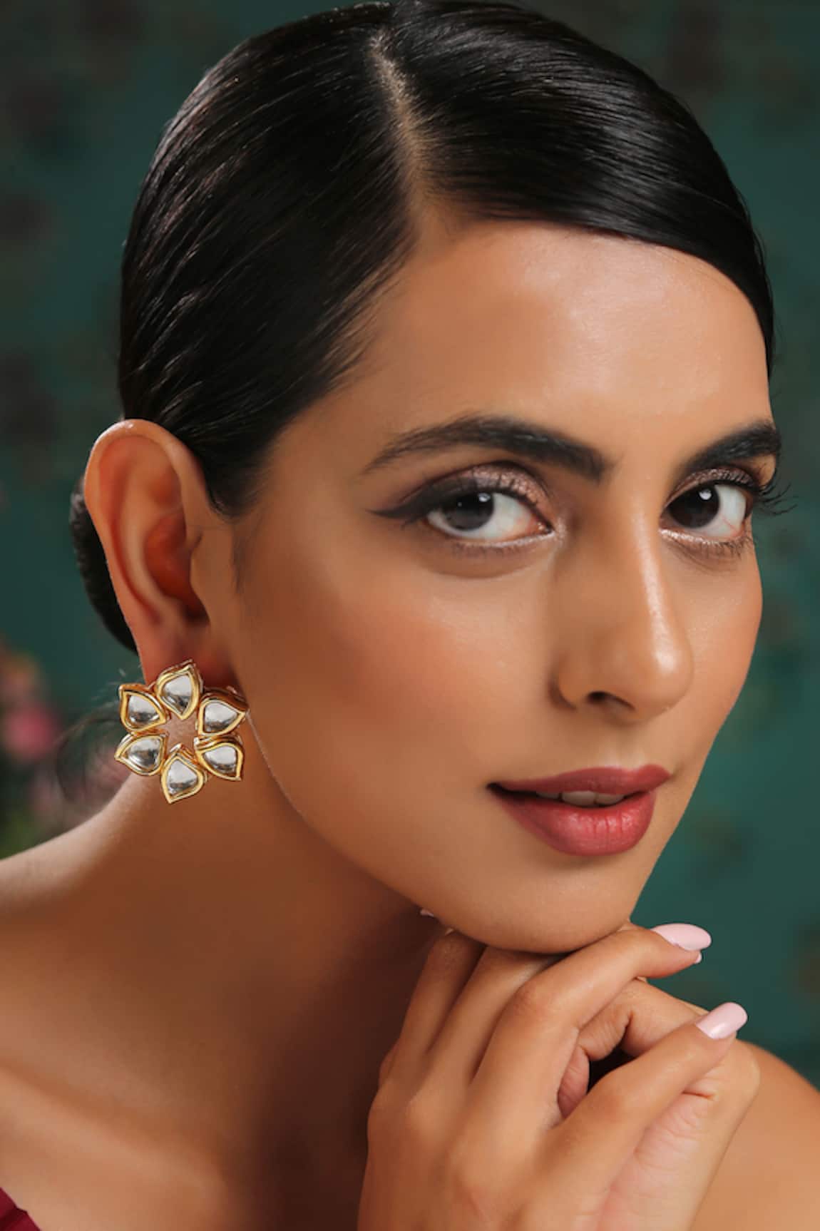 Paisley Pop Floral Kundan Studs 