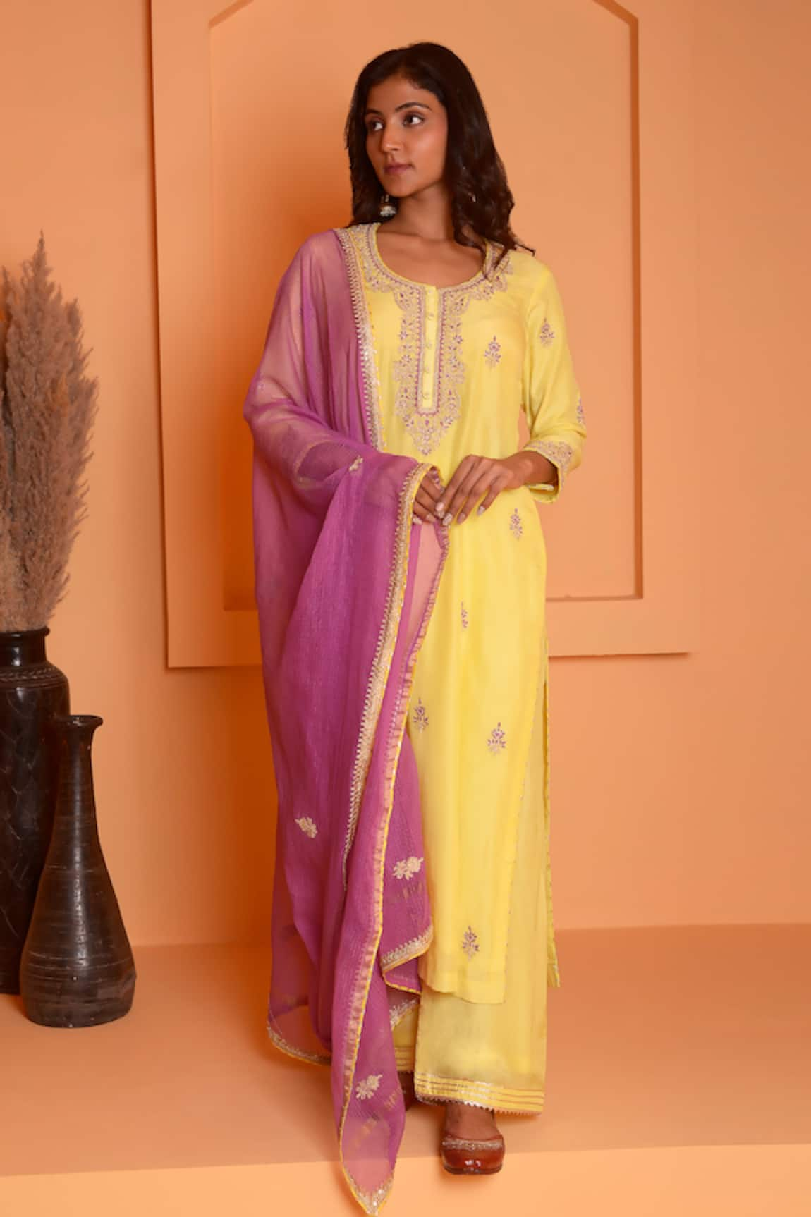 Abbaran Blossom Dori Embroidered Kurta Palazzo Set