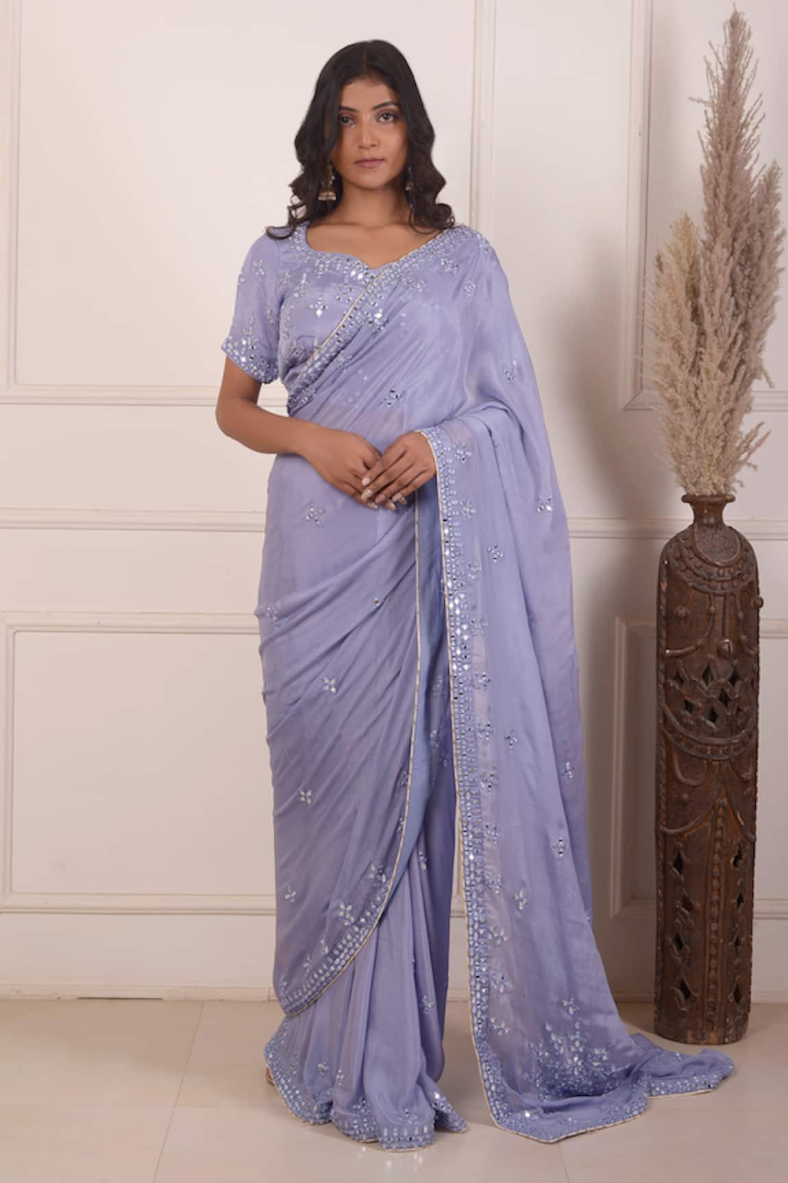 Abbaran Mirror Work Saree With Blouse