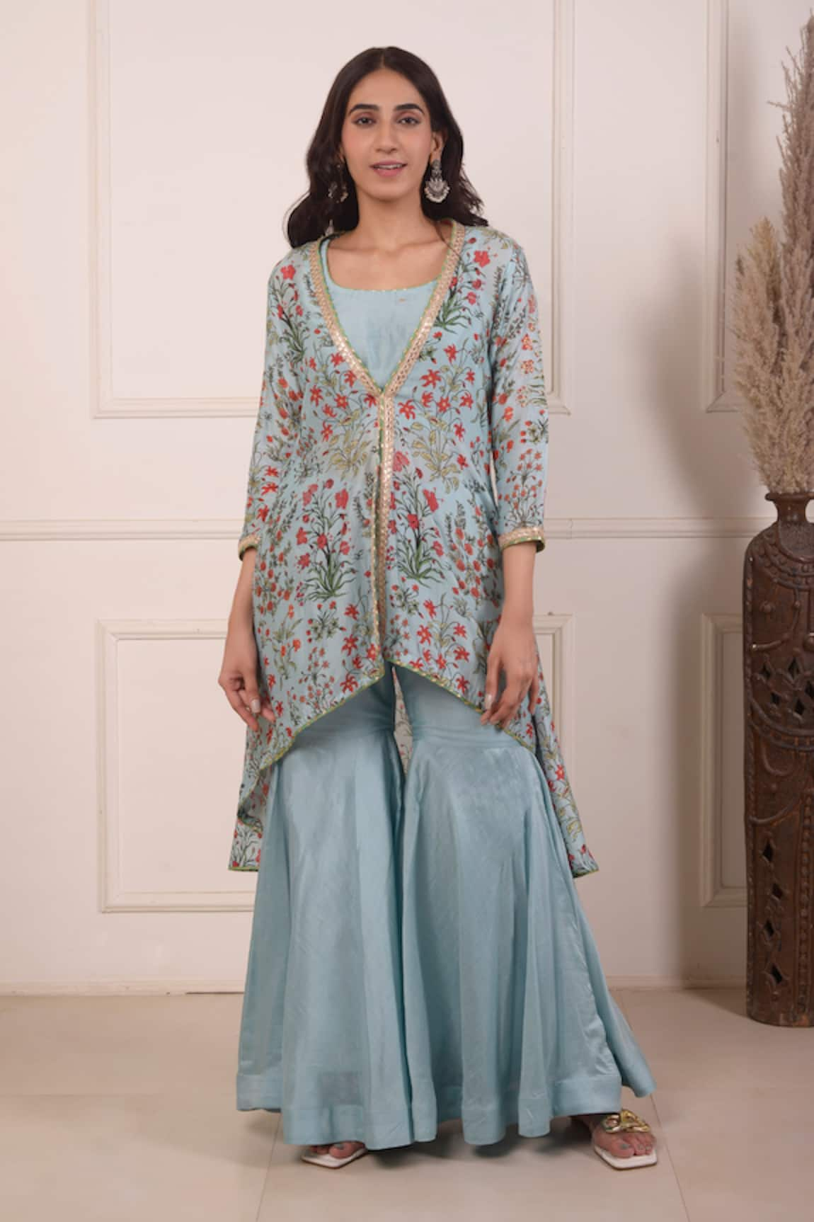 Abbaran Printed Asymmetric Jacket & Gharara Set