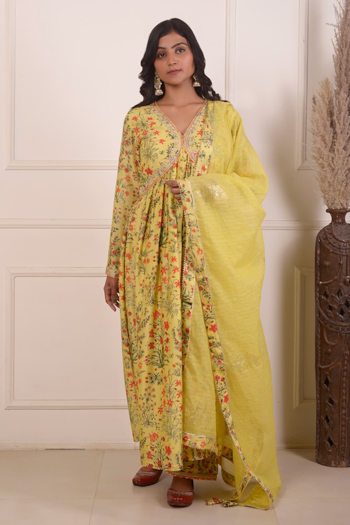 Abbaran Digital Floral Print Anarkali Palazzo Set