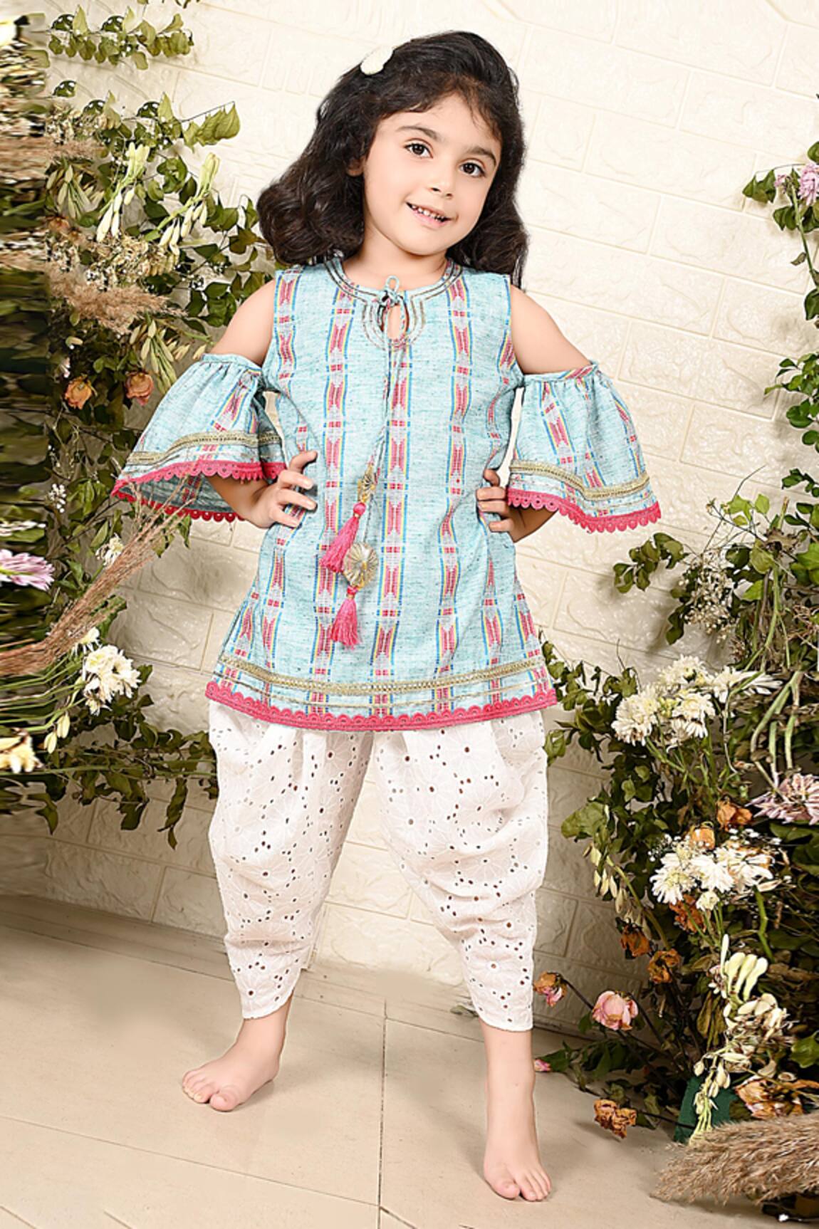 The Plum Bum Stripe Pattern Cold Shoulder Kurta With Dhoti Pant 