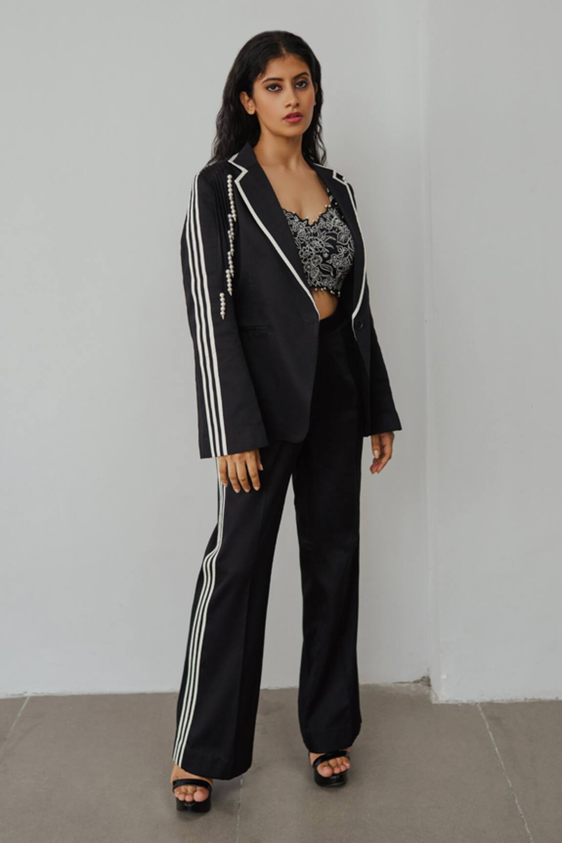 Wabi Sabi By Anshum-Ritesh Linear Lilies Pattern Jacket Pant Set