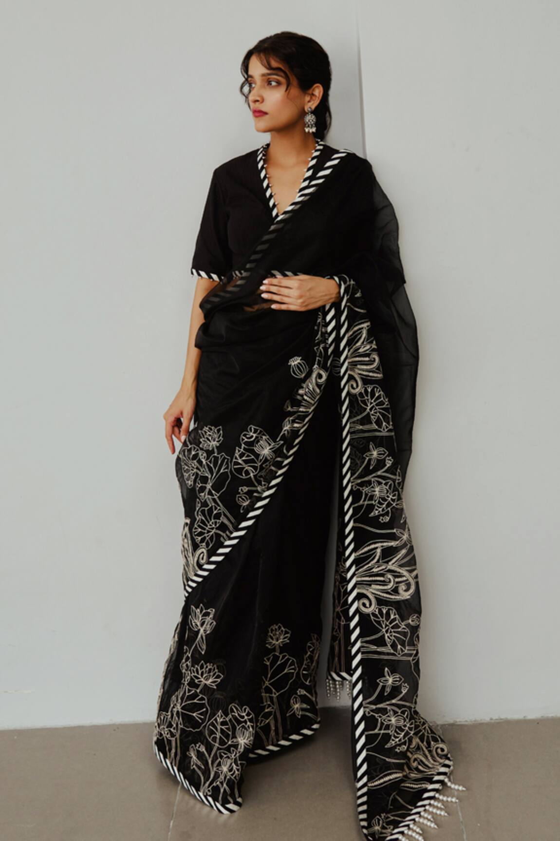 Wabi Sabi By Anshum-Ritesh Lotus Pond Embroidered Saree With Blouse
