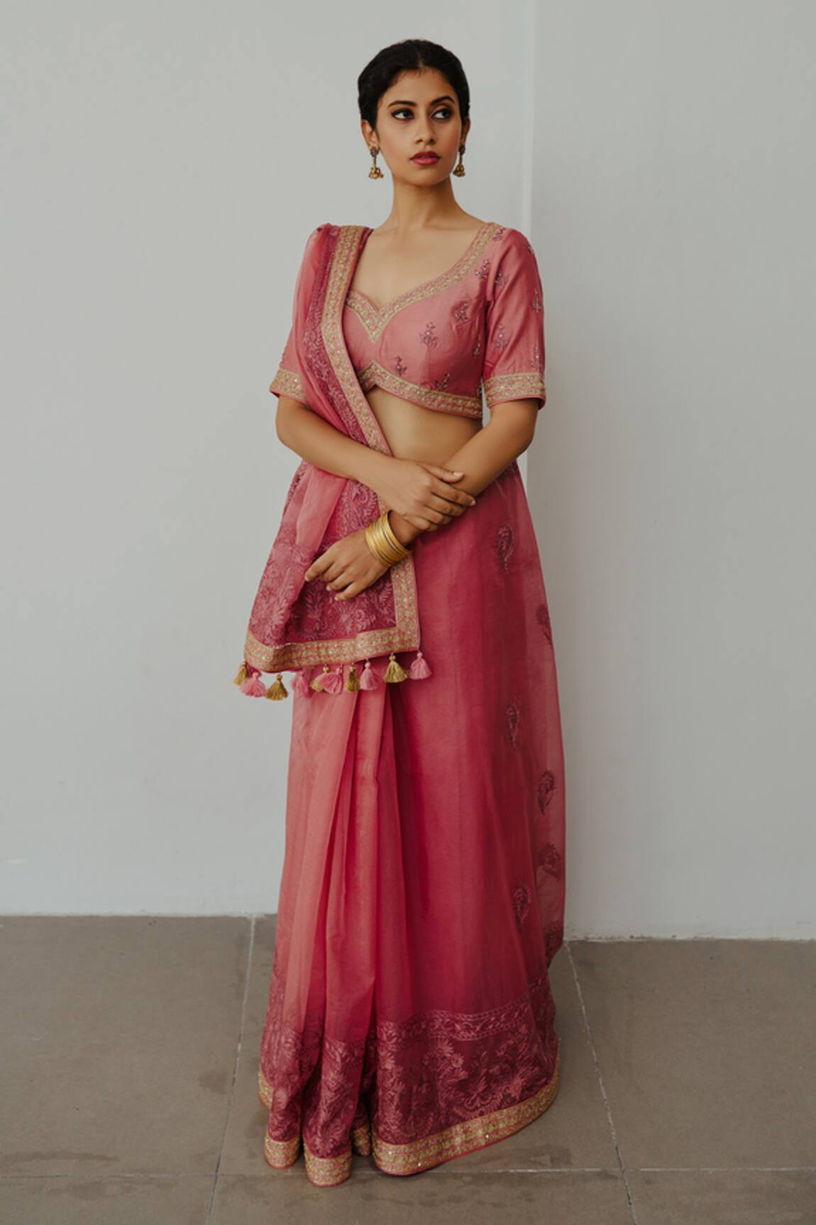 Wabi Sabi By Anshum-Ritesh Sada Bahar Hand Embroidered Saree With Blouse