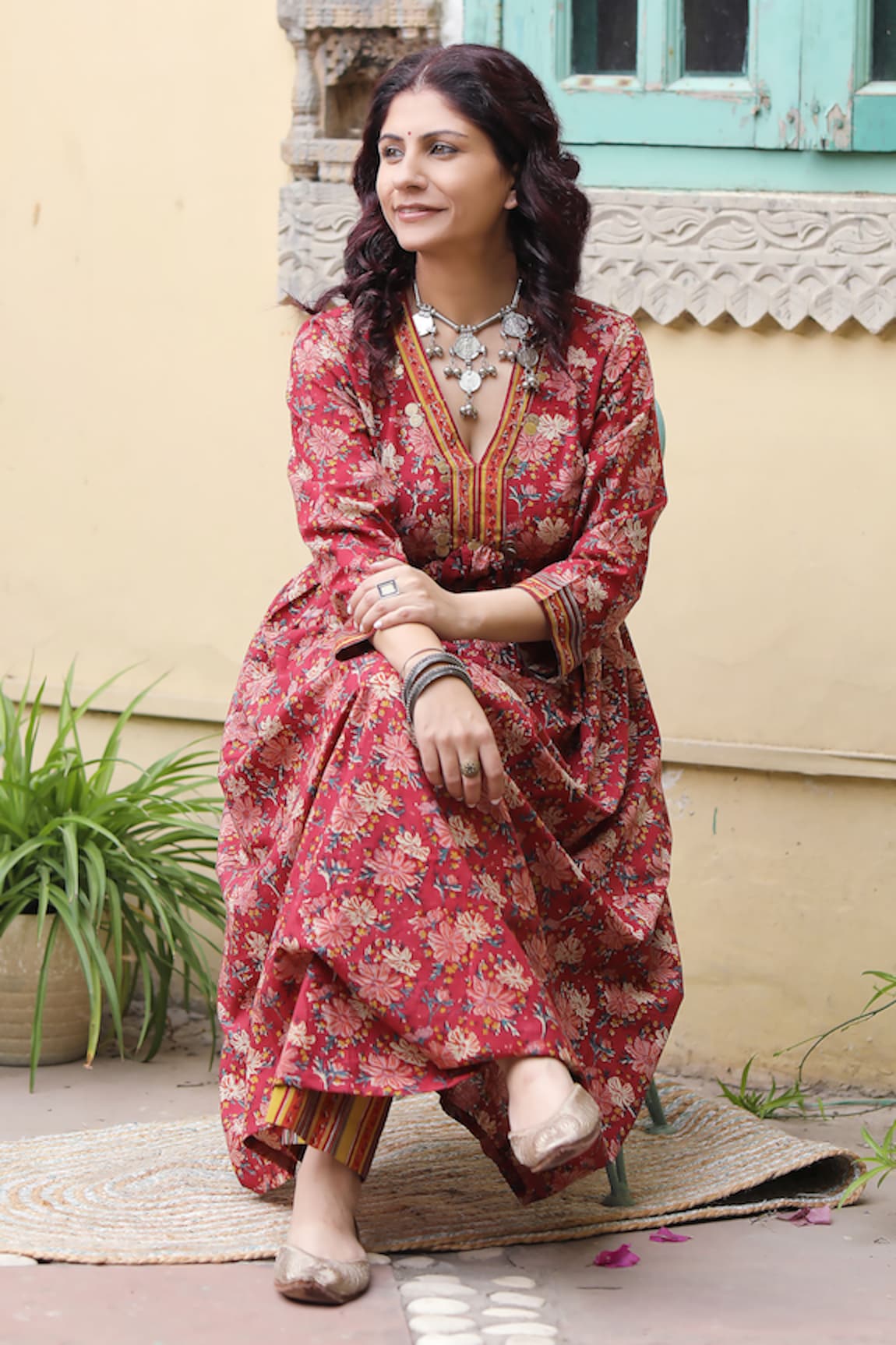 ta’assur Floral Block Print Anarkali Set