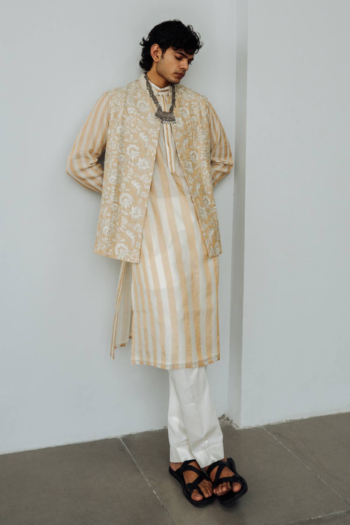 Wabi Sabi By Anshum-Ritesh Gold Embroidered Chanderi Kurta Set
