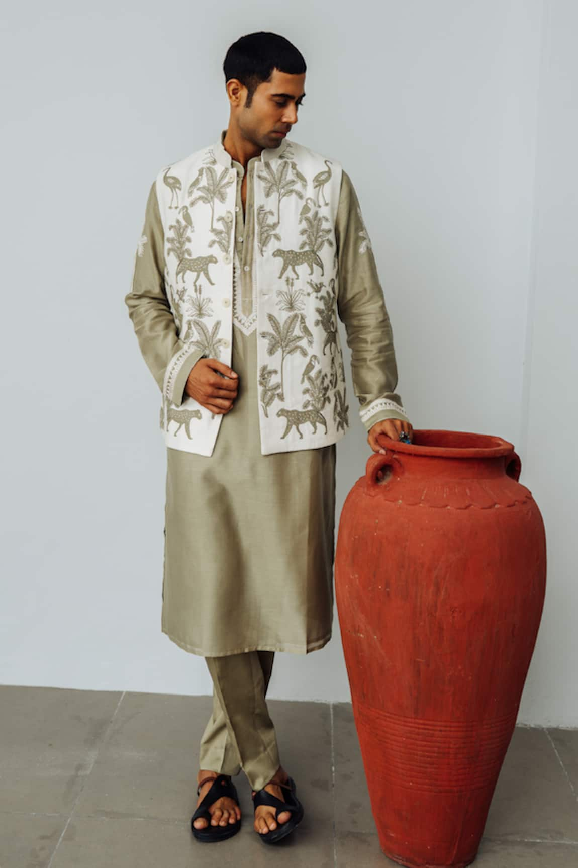 WABI SABI BY ANSHUM-RITESH Jungle Book Embroidered Bundi & Kurta Set