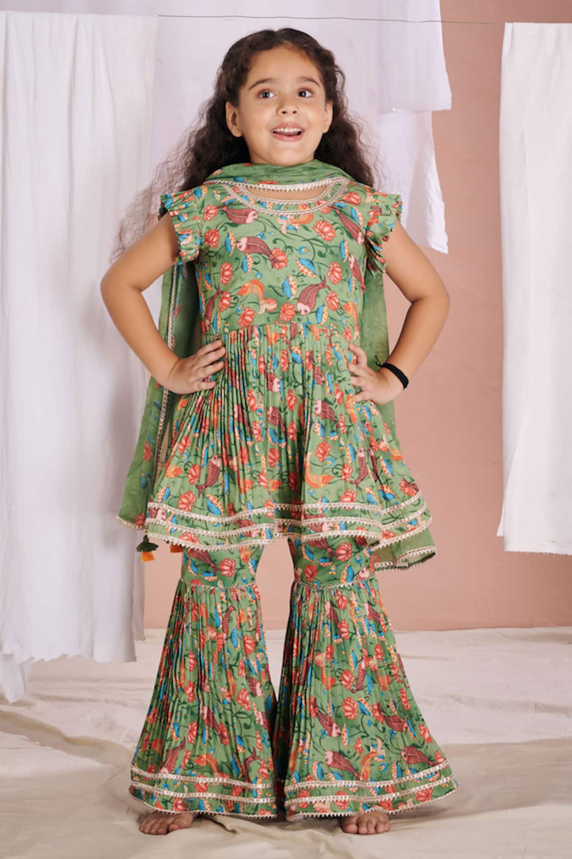 Vivedkids Kalamkari Peplum Top & Sharara Set